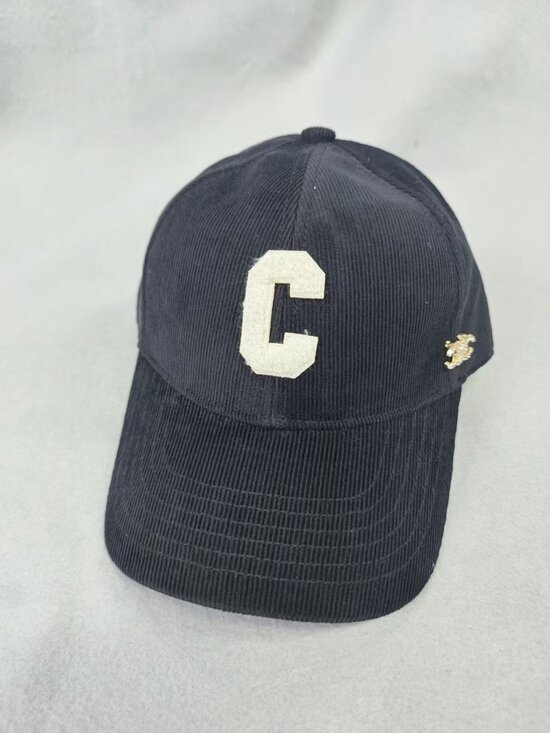 ? Celine Black Corduroy Baseball Cap White Frayed C Logo Rhinestone main image 7